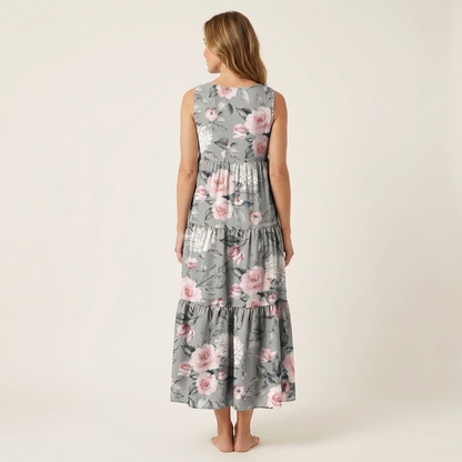 Alara | V-Neck Tiered Maxi Dress in Printed Cotton