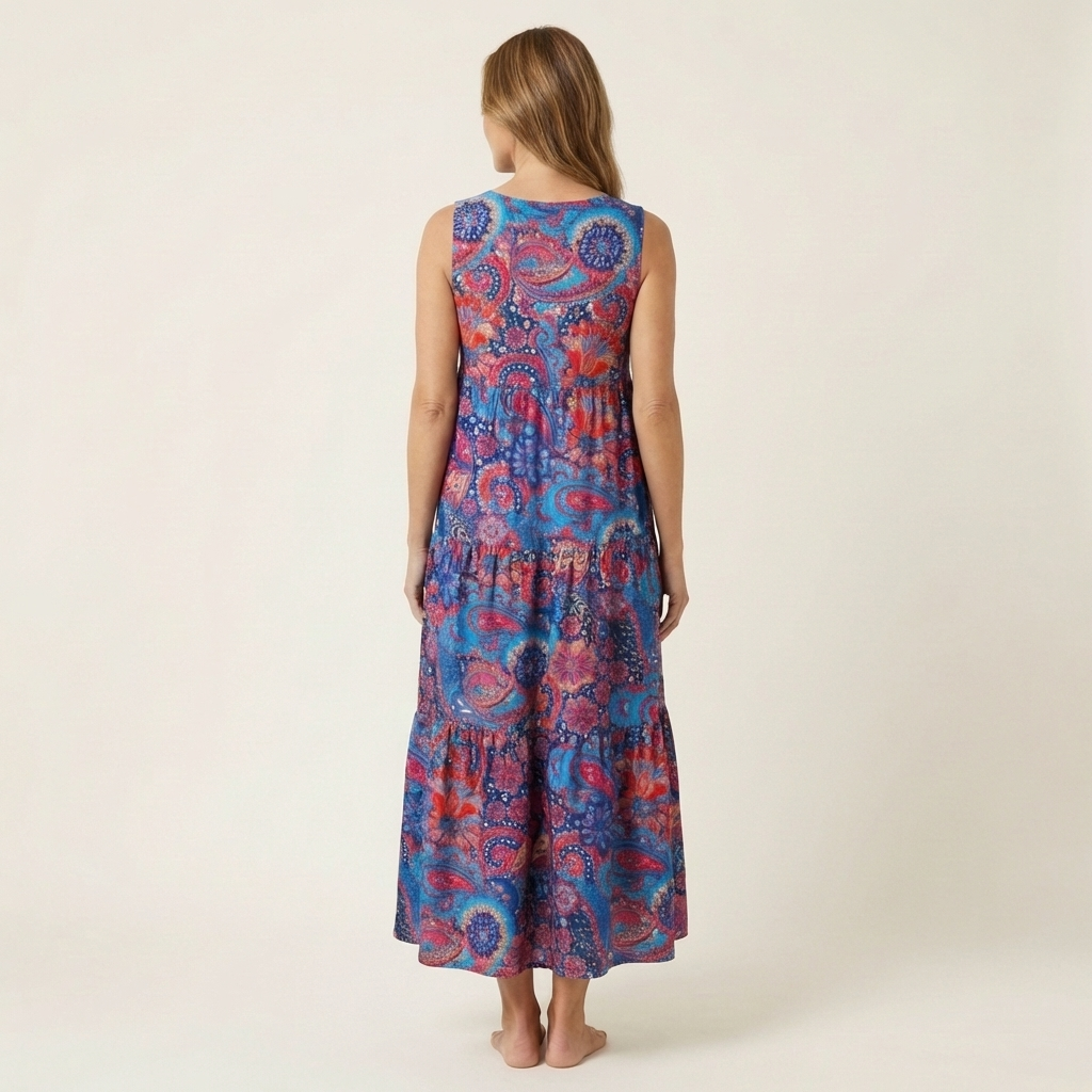 Alara | V-Neck Tiered Maxi Dress in Printed Cotton