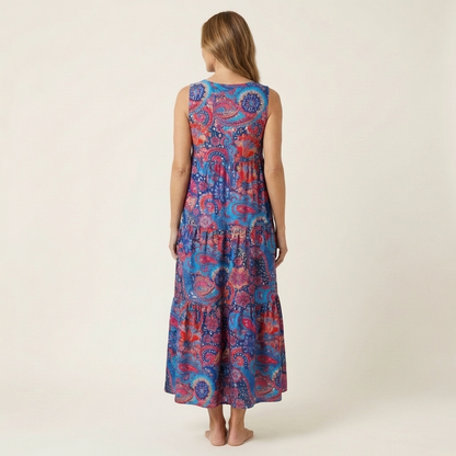 Alara | V-Neck Tiered Maxi Dress in Printed Cotton