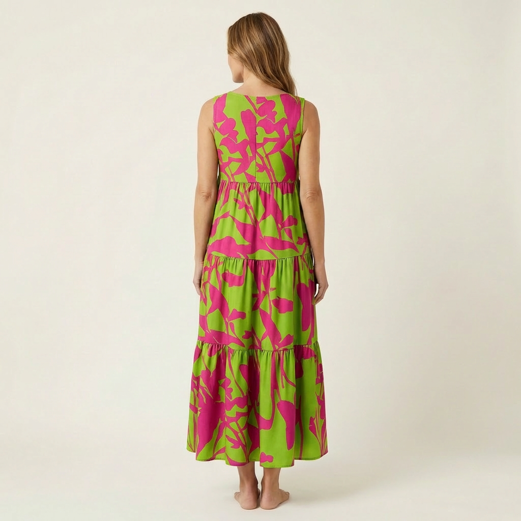 Alara | V-Neck Tiered Maxi Dress in Printed Cotton