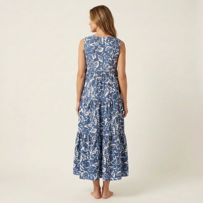 Alara | V-Neck Tiered Maxi Dress in Printed Cotton
