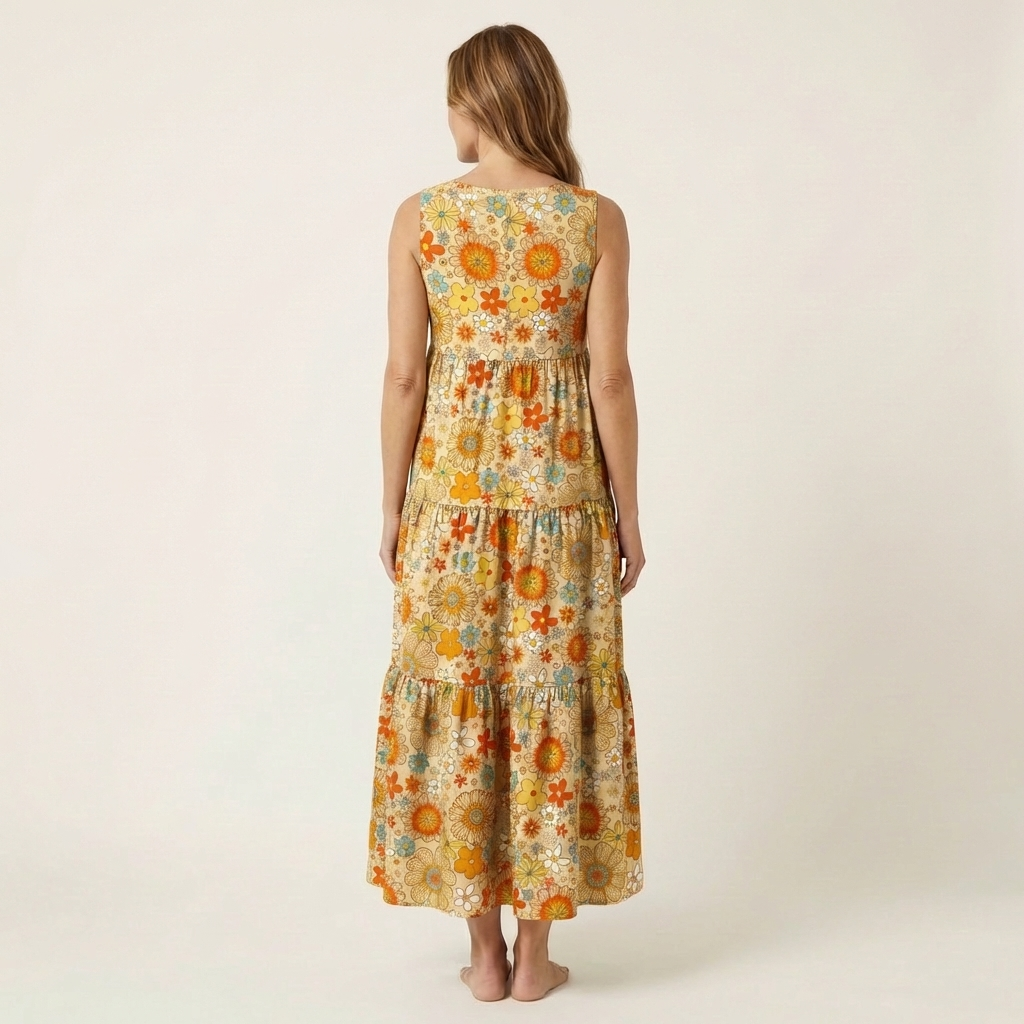 Alara | V-Neck Tiered Maxi Dress in Printed Cotton