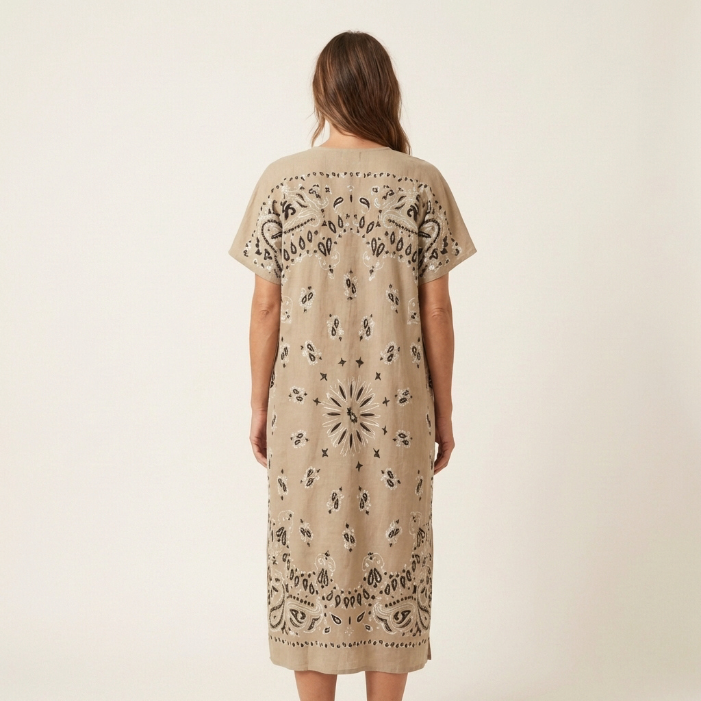 Shauna | Short-Sleeve Bandana-Print Midi Dress in Cotton