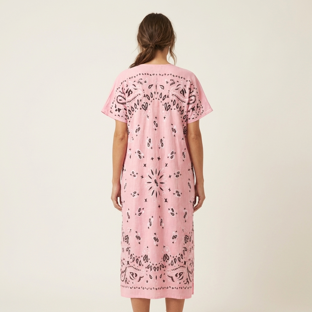 Shauna | Short-Sleeve Bandana-Print Midi Dress in Cotton