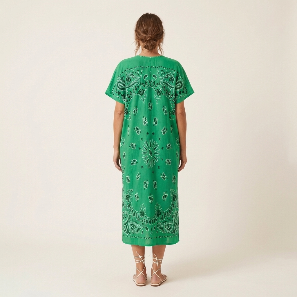Shauna | Short-Sleeve Bandana-Print Midi Dress in Cotton