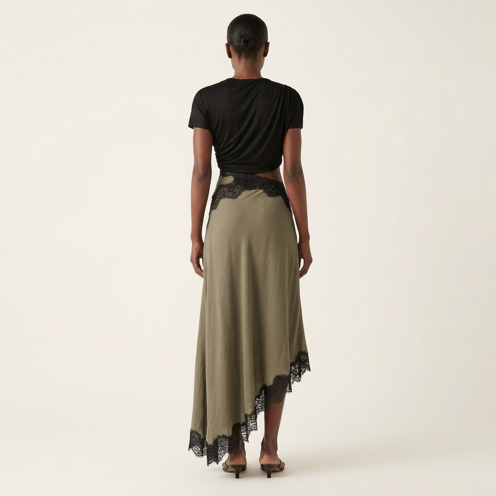 Shuri | Asymmetric Lace-Trim Midi Dress with Cut-Out Waist