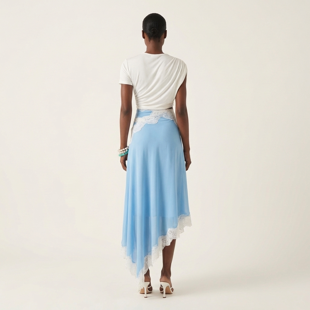 Shuri | Asymmetric Lace-Trim Midi Dress with Cut-Out Waist