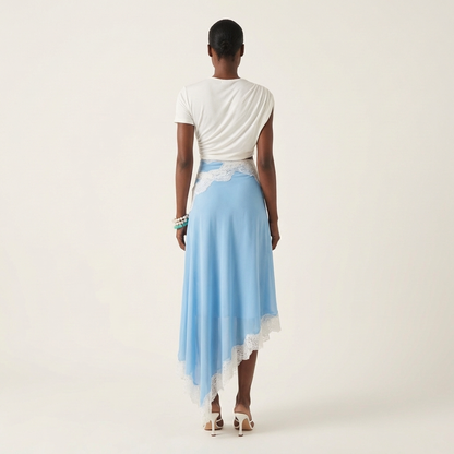 Shuri | Asymmetric Lace-Trim Midi Dress with Cut-Out Waist