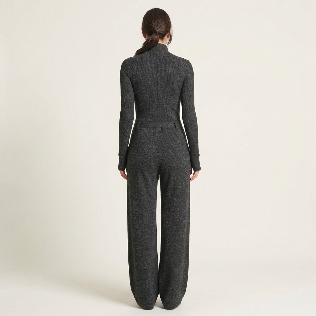 Romiana | Long-Sleeve Zip-Front Wide-Leg Jumpsuit with Tie Waist