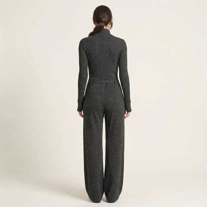 Romiana | Long-Sleeve Zip-Front Wide-Leg Jumpsuit with Tie Waist