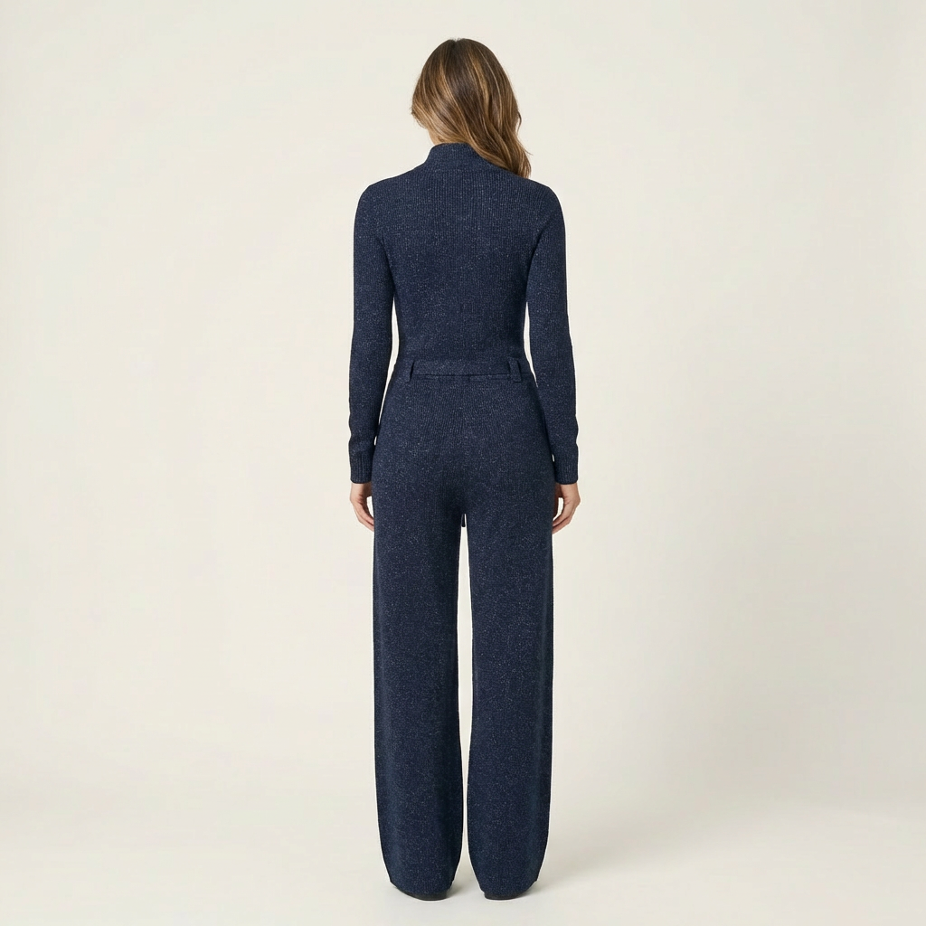 Romiana | Long-Sleeve Zip-Front Wide-Leg Jumpsuit with Tie Waist