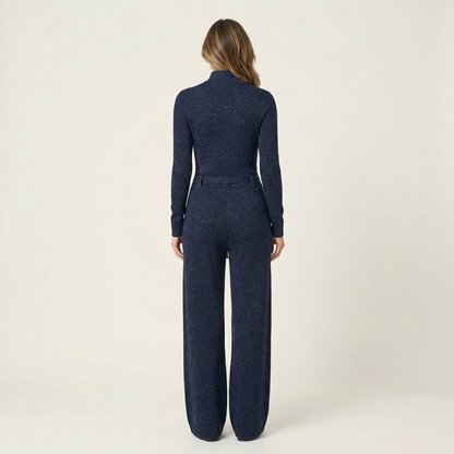 Romiana | Long-Sleeve Zip-Front Wide-Leg Jumpsuit with Tie Waist