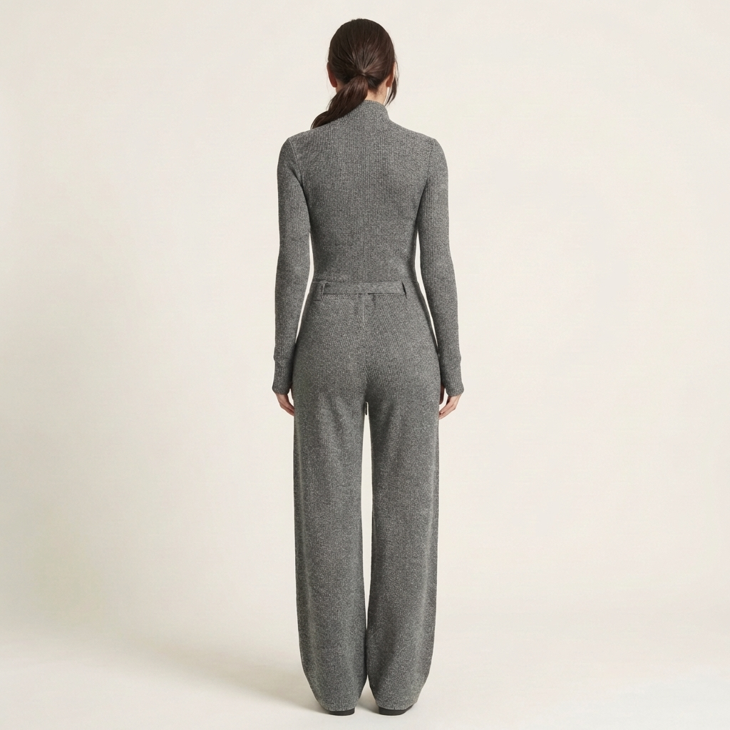 Romiana | Long-Sleeve Zip-Front Wide-Leg Jumpsuit with Tie Waist