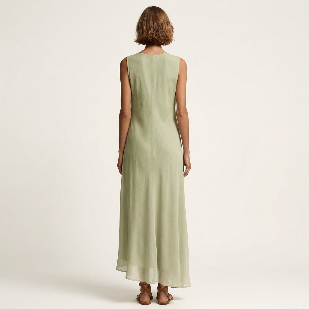 Arina | Sleeveless Crew-Neck Asymmetric-Panel Maxi Dress
