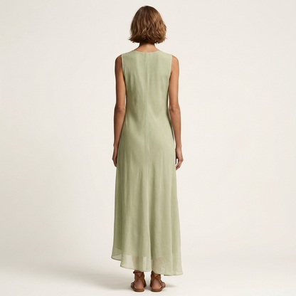 Arina | Sleeveless Crew-Neck Asymmetric-Panel Maxi Dress