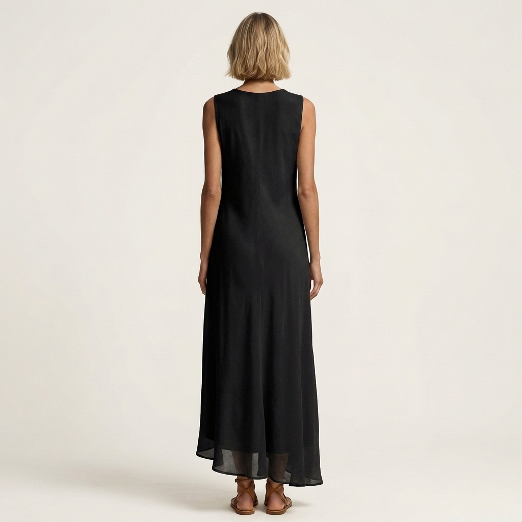Arina | Sleeveless Crew-Neck Asymmetric-Panel Maxi Dress