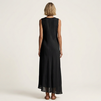Arina | Sleeveless Crew-Neck Asymmetric-Panel Maxi Dress