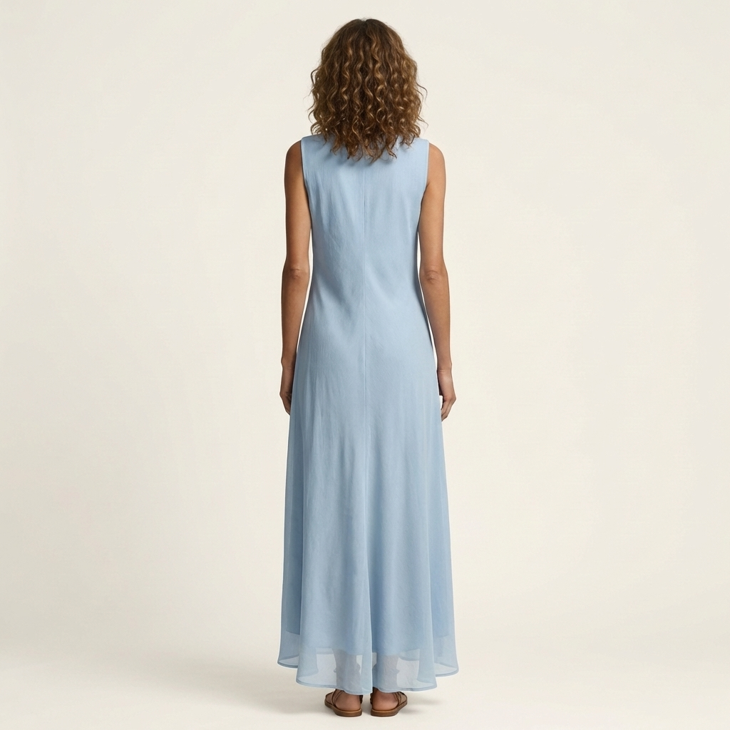Arina | Sleeveless Crew-Neck Asymmetric-Panel Maxi Dress