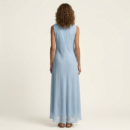 Arina | Sleeveless Crew-Neck Asymmetric-Panel Maxi Dress