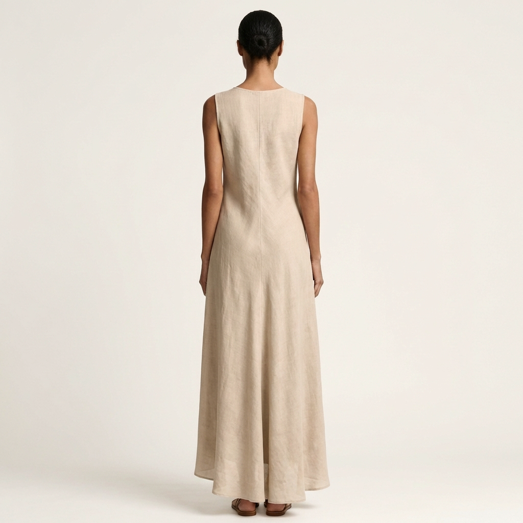 Arina | Sleeveless Crew-Neck Asymmetric-Panel Maxi Dress