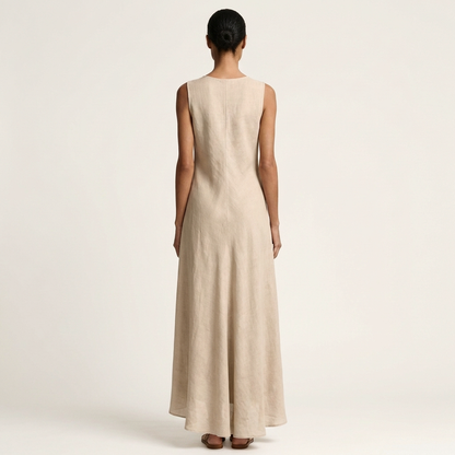 Arina | Sleeveless Crew-Neck Asymmetric-Panel Maxi Dress