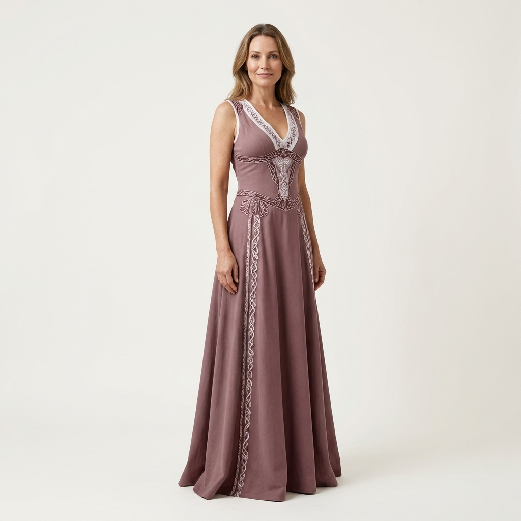 Jessabell | V-Neck Halter Celtic-Embroidered A-Line Maxi Dress