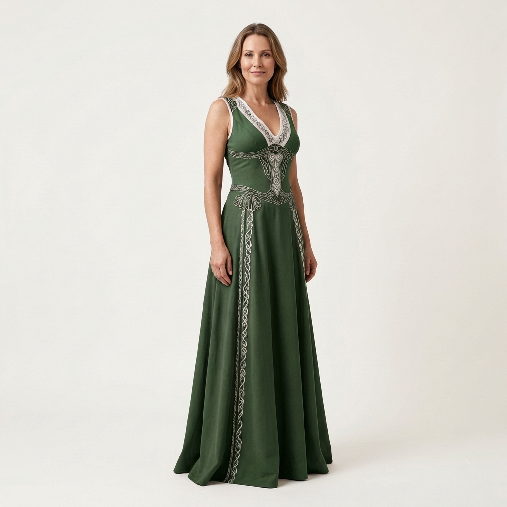 Jessabell | V-Neck Halter Celtic-Embroidered A-Line Maxi Dress