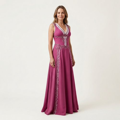 Jessabell | V-Neck Halter Celtic-Embroidered A-Line Maxi Dress