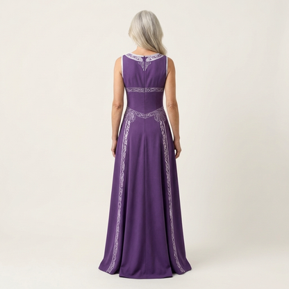 Jessabell | V-Neck Halter Celtic-Embroidered A-Line Maxi Dress