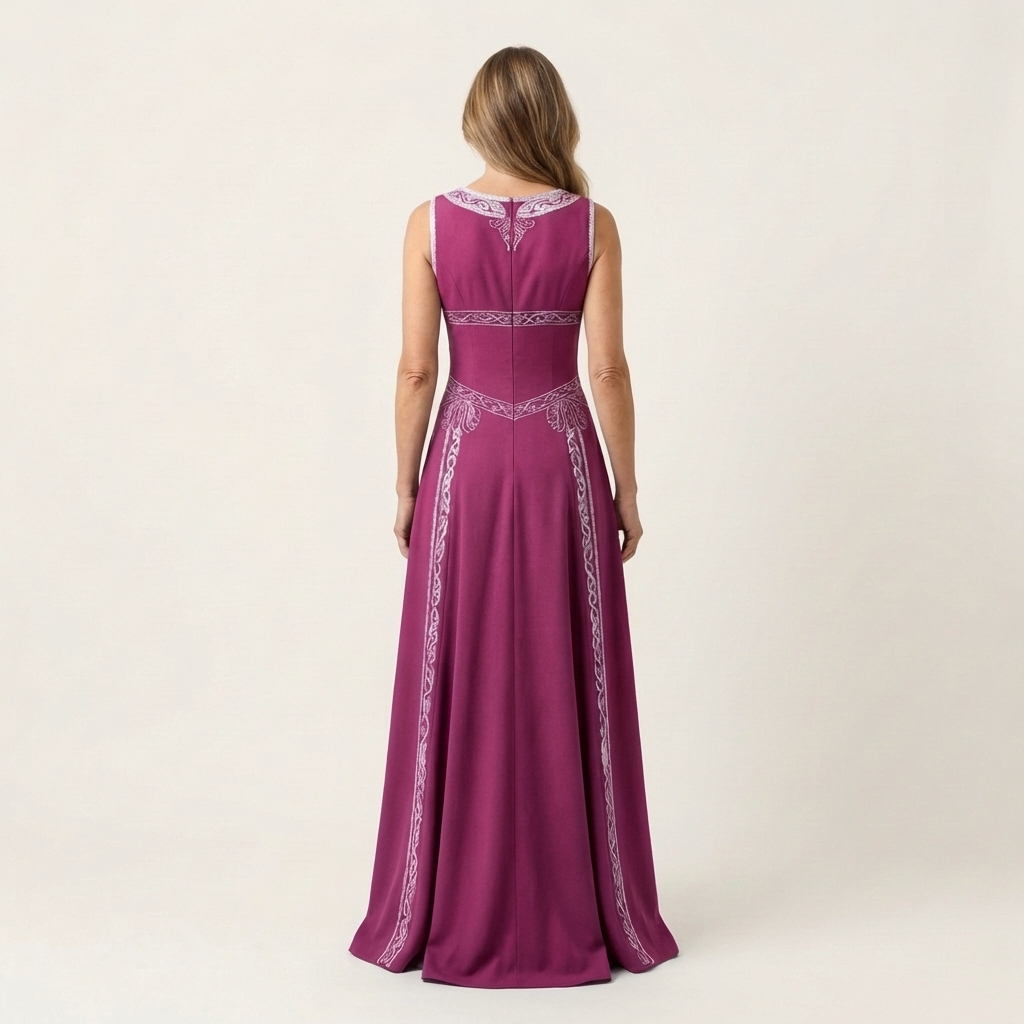 Jessabell | V-Neck Halter Celtic-Embroidered A-Line Maxi Dress