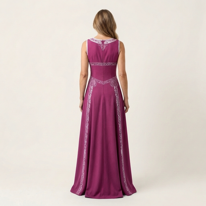Jessabell | V-Neck Halter Celtic-Embroidered A-Line Maxi Dress