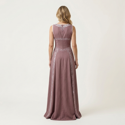Jessabell | V-Neck Halter Celtic-Embroidered A-Line Maxi Dress