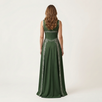 Jessabell | V-Neck Halter Celtic-Embroidered A-Line Maxi Dress