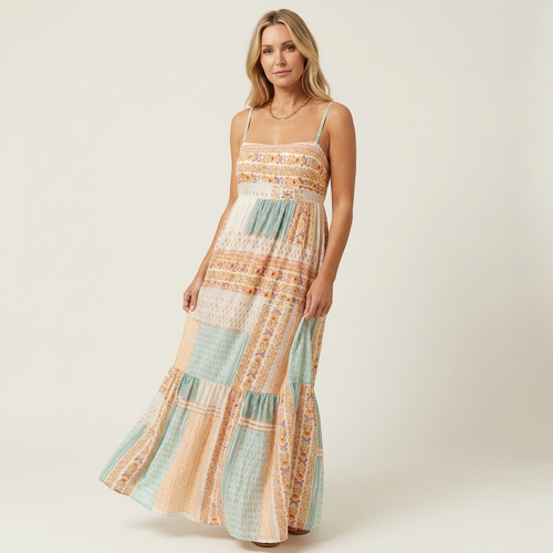 Botina | Spaghetti-Strap Boho-Print Tiered Maxi Dress with Open Back