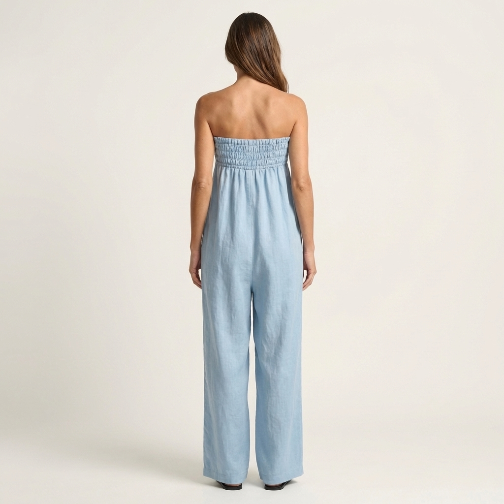Asaru | Strapless Smocked Tie-Front Wide-Leg Jumpsuit