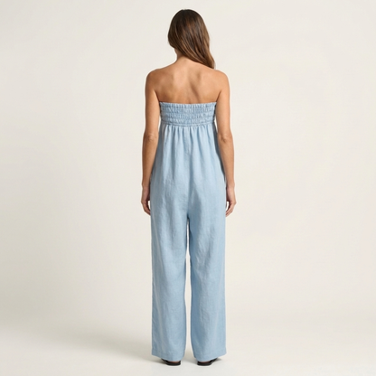 Asaru | Strapless Smocked Tie-Front Wide-Leg Jumpsuit