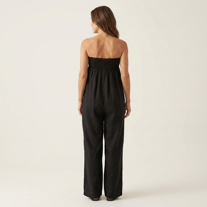 Asaru | Strapless Smocked Tie-Front Wide-Leg Jumpsuit