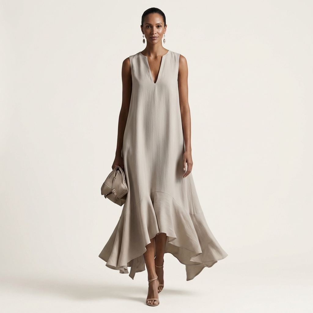 Muriella | V-Neck Sleeveless Asymmetric Ruffle-Hem Maxi Dress