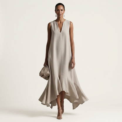 Muriella | V-Neck Sleeveless Asymmetric Ruffle-Hem Maxi Dress