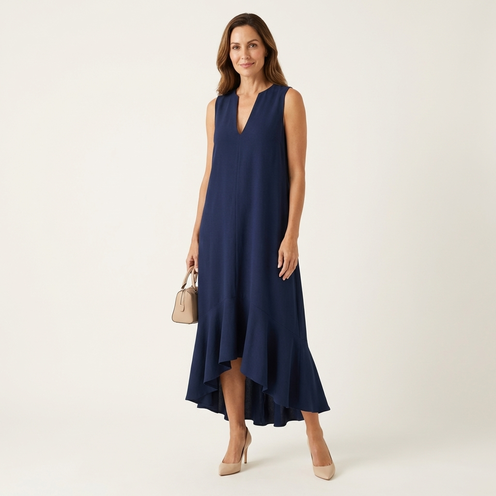 Muriella | V-Neck Sleeveless Asymmetric Ruffle-Hem Maxi Dress