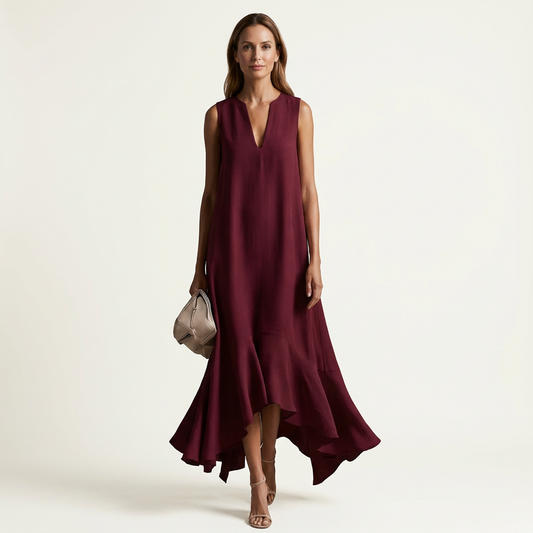 Muriella | V-Neck Sleeveless Asymmetric Ruffle-Hem Maxi Dress