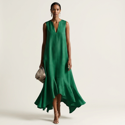 Muriella | V-Neck Sleeveless Asymmetric Ruffle-Hem Maxi Dress