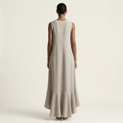 Muriella | V-Neck Sleeveless Asymmetric Ruffle-Hem Maxi Dress