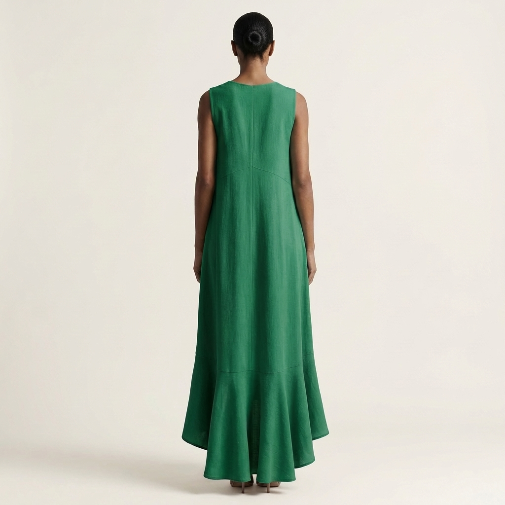Muriella | V-Neck Sleeveless Asymmetric Ruffle-Hem Maxi Dress