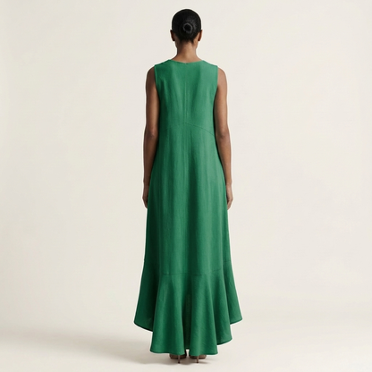 Muriella | V-Neck Sleeveless Asymmetric Ruffle-Hem Maxi Dress