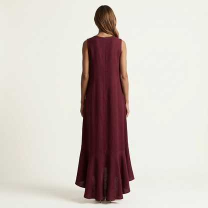 Muriella | V-Neck Sleeveless Asymmetric Ruffle-Hem Maxi Dress
