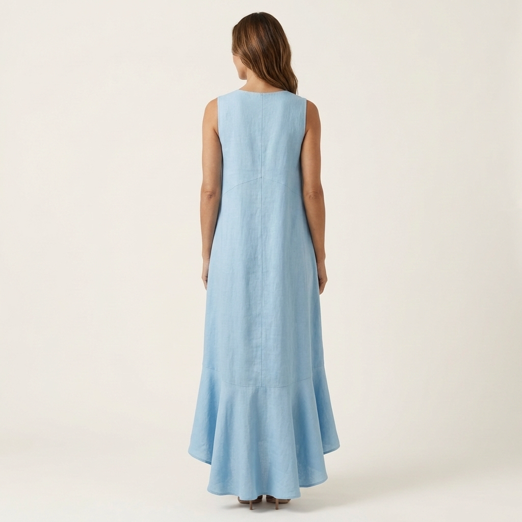Muriella | V-Neck Sleeveless Asymmetric Ruffle-Hem Maxi Dress
