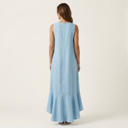 Muriella | V-Neck Sleeveless Asymmetric Ruffle-Hem Maxi Dress
