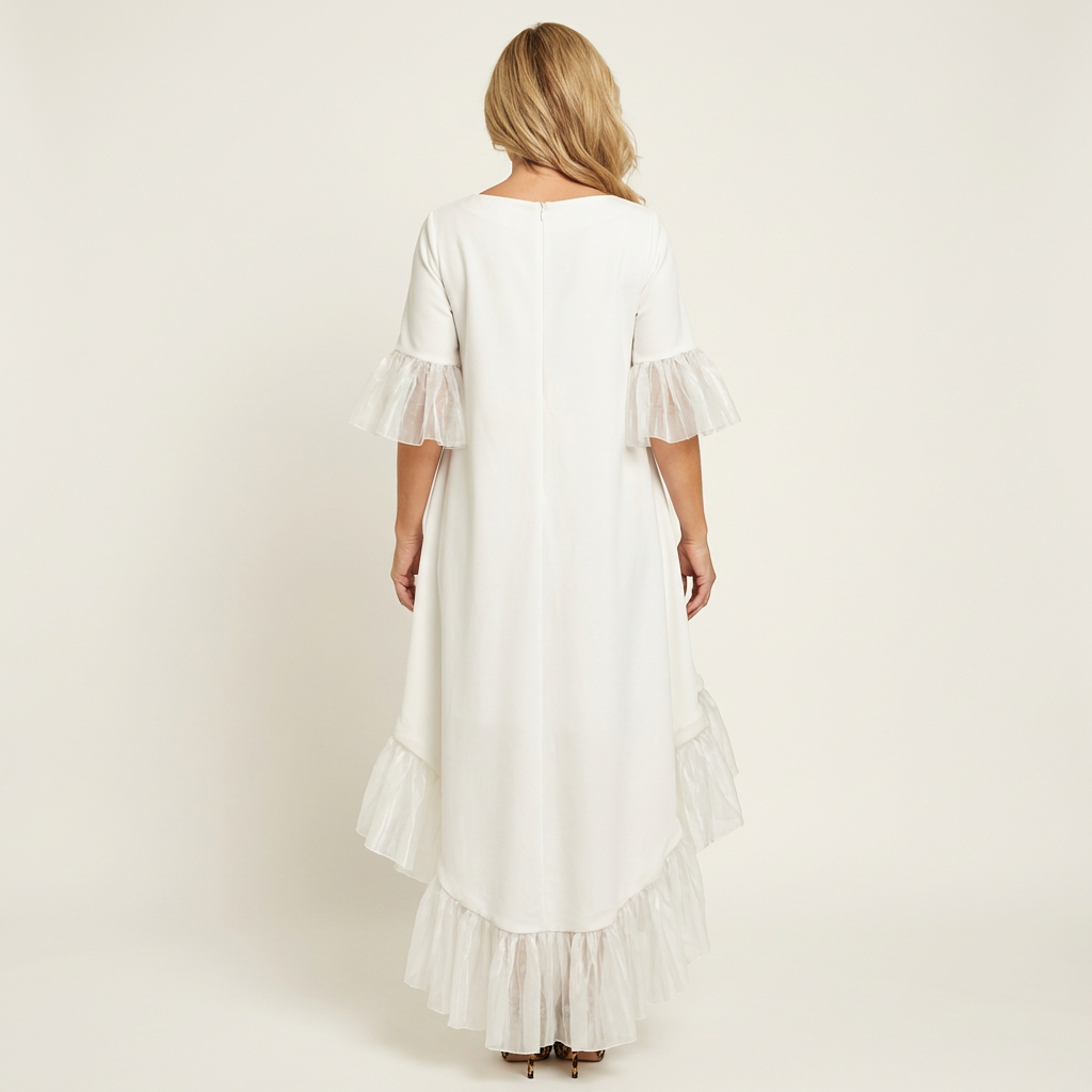 Margot | Crew-Neck Butterfly-Sleeve Tiered Ruffle-Hem Hi-Lo Dress