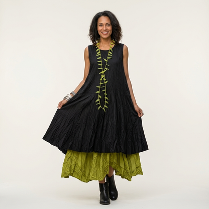 Alice | Sleeveless Crew-Neck Faux Two-Piece Embroidered Maxi Dress